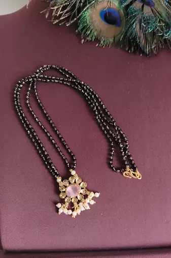 Gold plated pearl stone black beads necklace