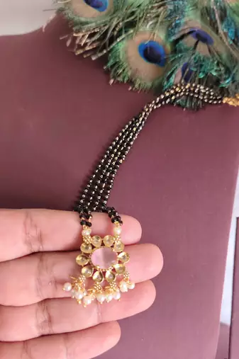 Gold plated pearl stone black beads necklace