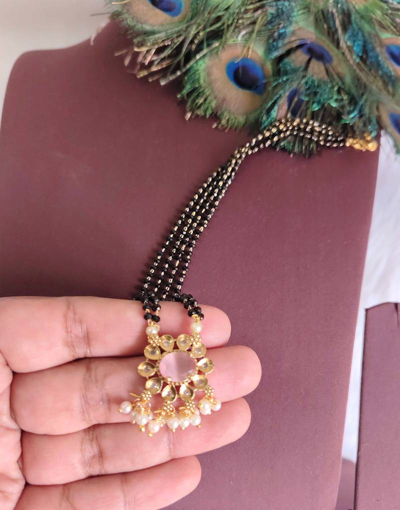 Gold plated pearl stone black beads necklace