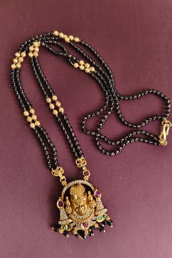 Gold plated temple balaji black beads neckalce