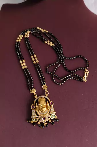 Gold plated temple balaji black beads neckalce