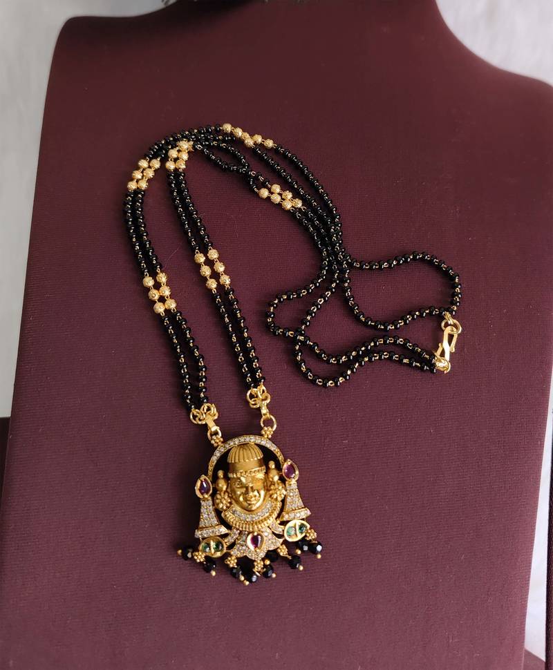 Gold plated temple balaji black beads neckalce