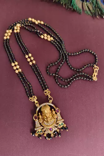 Gold plated temple balaji black beads neckalce
