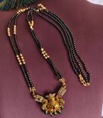 Gold plated stone peacock black beads necklace