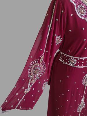 Maroon color Handmade Moroccan Kaftan with hijjab 3