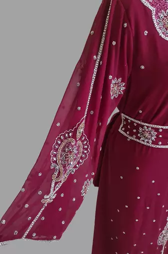 Maroon color Handmade Moroccan Kaftan with hijjab