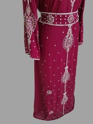 Maroon color Handmade Moroccan Kaftan with hijjab 4