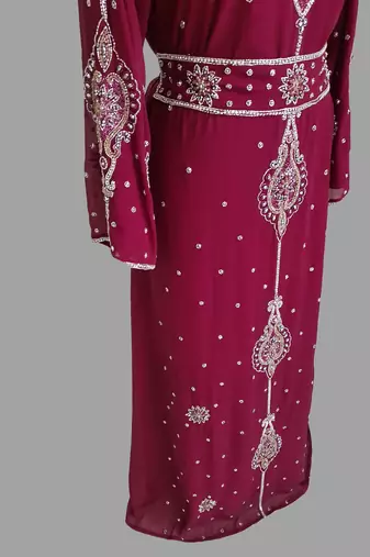 Maroon color Handmade Moroccan Kaftan with hijjab