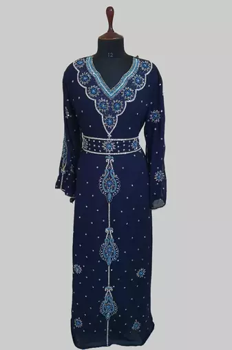 Navy-Blue color luxurious Handmade Moroccan Kaftan with hijjab