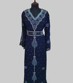 Navy-Blue color luxurious Handmade Moroccan Kaftan with hijjab