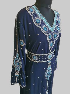 Navy-Blue color Handmade Moroccan Kaftan with hijjab 2