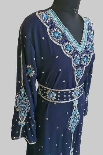 Navy-Blue color Handmade Moroccan Kaftan with hijjab