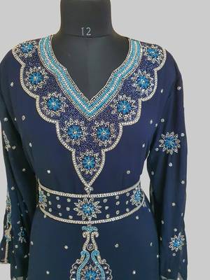 Navy-Blue color Handmade Moroccan Kaftan with hijjab 3