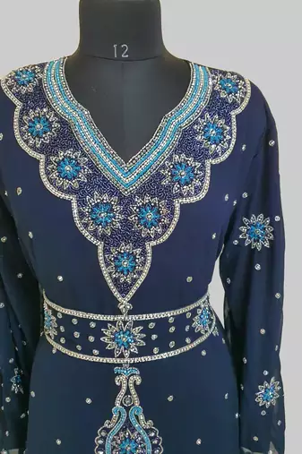 Navy-Blue color Handmade Moroccan Kaftan with hijjab
