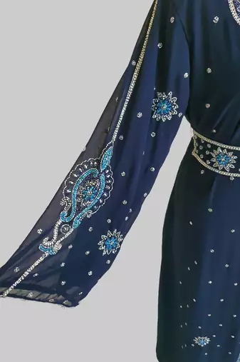 Navy-Blue color Handmade Moroccan Kaftan with hijjab