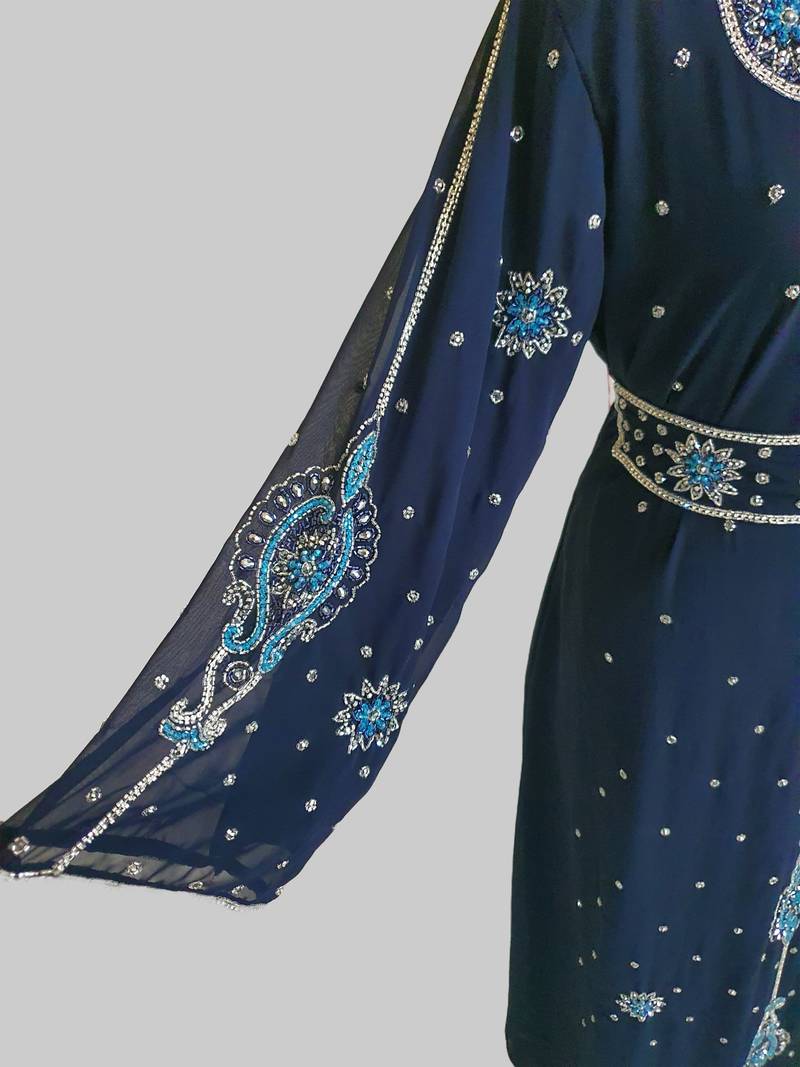 Navy-Blue color luxurious Handmade Moroccan Kaftan with hijjab