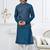 Blue silk blend embroidered kurta pajama and nehru jacket