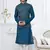 Blue silk blend embroidered kurta pajama and nehru jacket