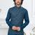 Blue silk blend embroidered kurta pajama and nehru jacket