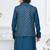 Blue silk blend embroidered kurta pajama and nehru jacket