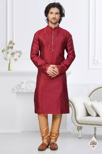 Maroon faux banarasi embroidered kurta pajama