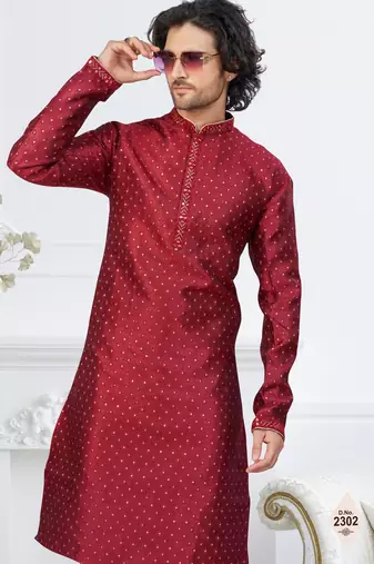 Maroon faux banarasi embroidered kurta pajama