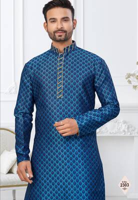 Blue faux banarasi embroidered kurta pajama 2