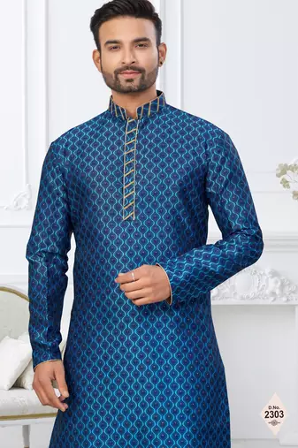 Blue faux banarasi embroidered kurta pajama
