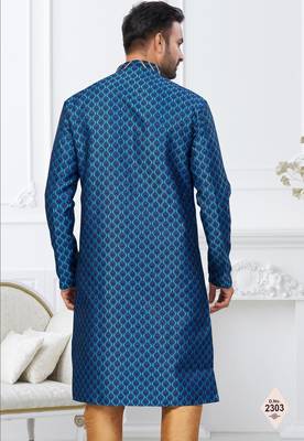 Blue faux banarasi embroidered kurta pajama 3