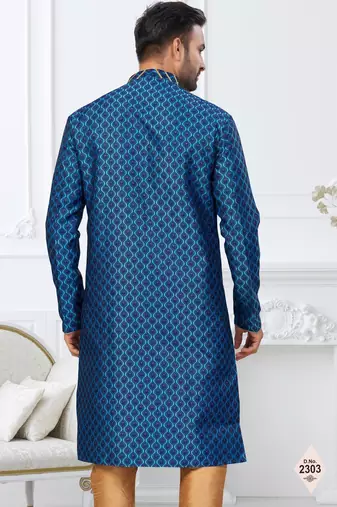Blue faux banarasi embroidered kurta pajama
