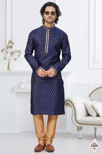 Blue faux banarasi embroidered kurta pajama