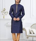 Blue faux banarasi embroidered kurta pajama