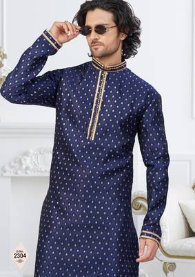 Blue faux banarasi embroidered kurta pajama 2