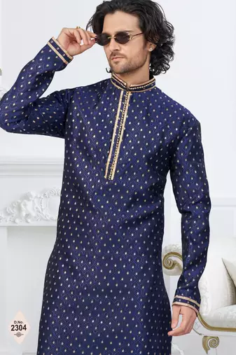 Blue faux banarasi embroidered kurta pajama