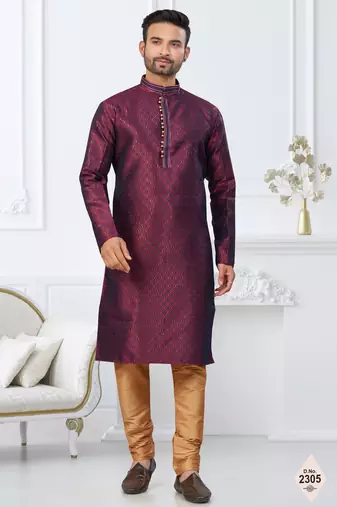 Maroon faux banarasi embroidered kurta pajama