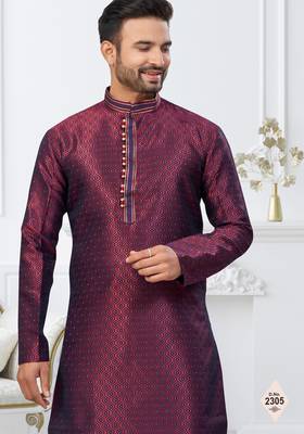 Maroon faux banarasi embroidered kurta pajama 2