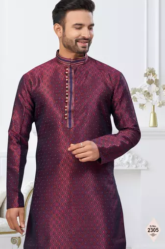 Maroon faux banarasi embroidered kurta pajama
