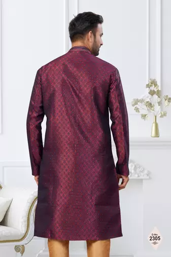 Maroon faux banarasi embroidered kurta pajama