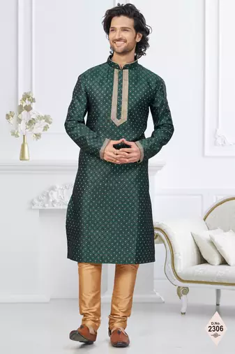 Green faux banarasi embroidered kurta pajama