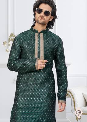 Green faux banarasi embroidered kurta pajama 2