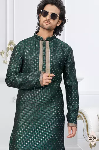 Green faux banarasi embroidered kurta pajama