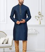 Blue faux banarasi embroidered kurta pajama