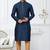 Blue faux banarasi embroidered kurta pajama and nehru jacket