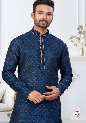 Blue faux banarasi embroidered kurta pajama 2