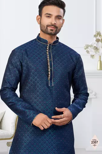 Blue faux banarasi embroidered kurta pajama