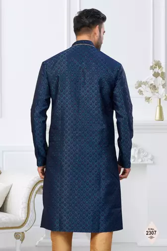 Blue faux banarasi embroidered kurta pajama