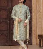 Green faux banarasi embroidered kurta pajama