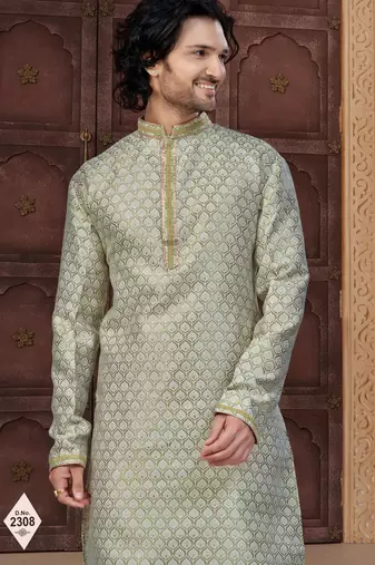 Green faux banarasi embroidered kurta pajama