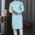 Blue faux jacquard embroidered kurta pajama and nehru jacket