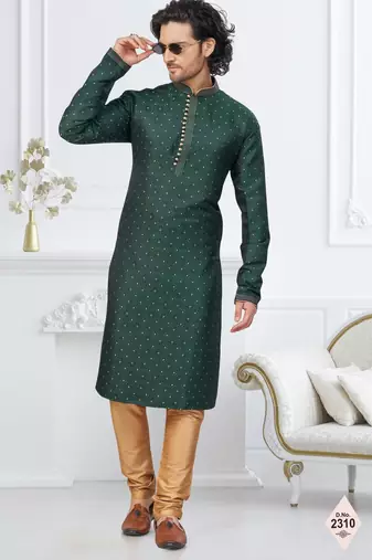 Green faux banarasi embroidered kurta pajama
